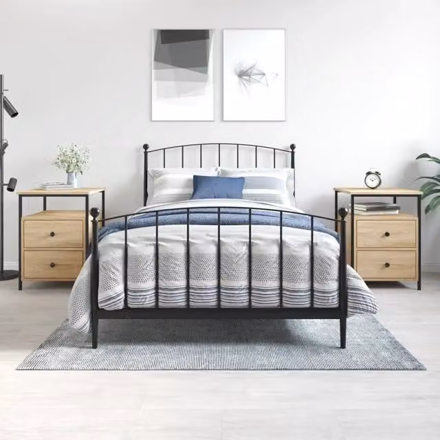 Set di 2 comodini vidaXL in stile industrial in legno e metallo, colore rovere e marrone, L/P/H: 44 x 45 x 60 cm
