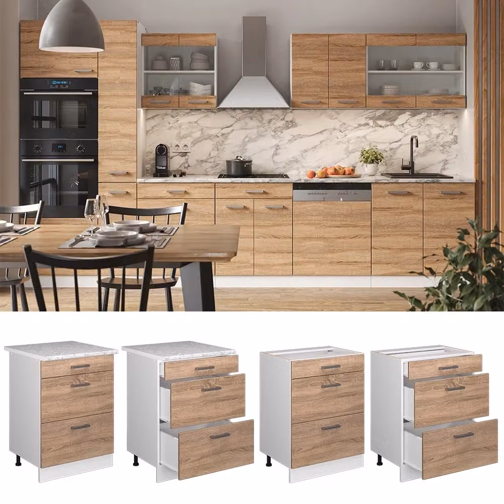 Mobiletto base per cucina Vicco R-Line Sonoma Bianco con cassetti senza piano di lavoro L: 60 cm, H: 81,6 cm, P: 46 cm – 2