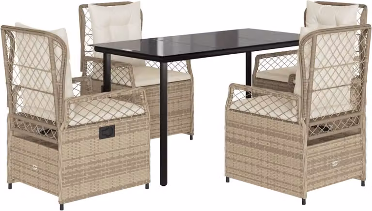 Set da Pranzo da Giardino 5 pz con Cuscini Beige in Polyrattan