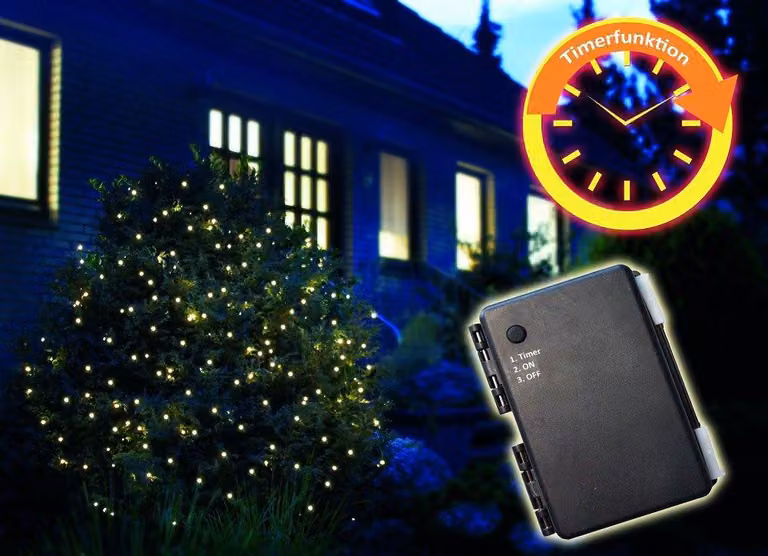 Catena luminosa a LED, alimentazione a rete, 1,5x1,5 metri, 100 LED bianco caldo, con timer