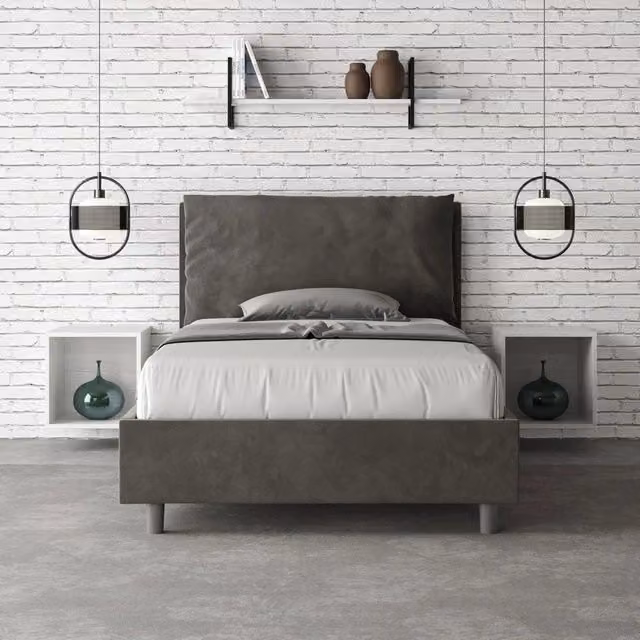 Letto una piazza e mezza contenitore imbottito Ityhome Antea Large in microfibra grigio L 130 cm x P 190 cm