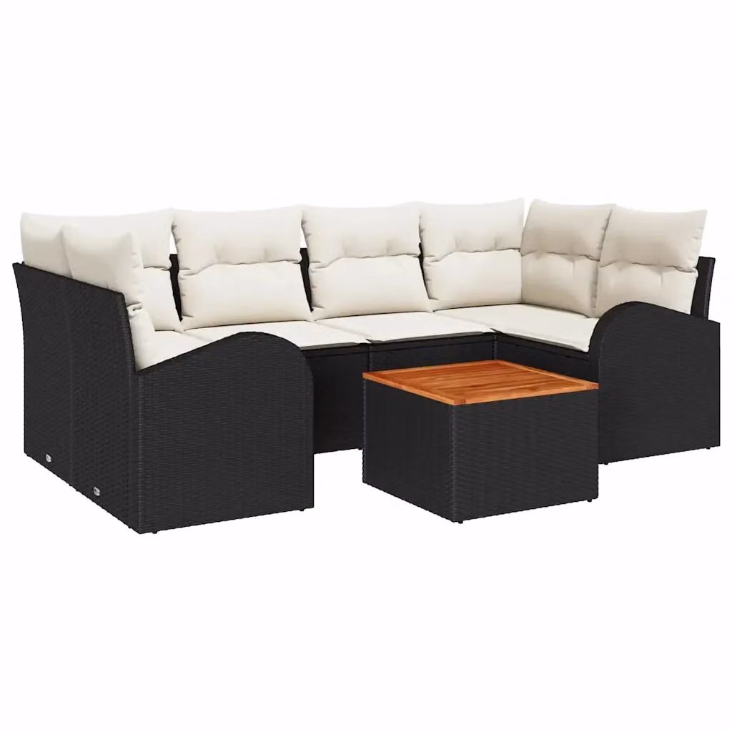 Set Divano da Giardino a L vidaXL in Polyrattan Nero con Cuscini e Tavolino da 7 Pezzi – 2