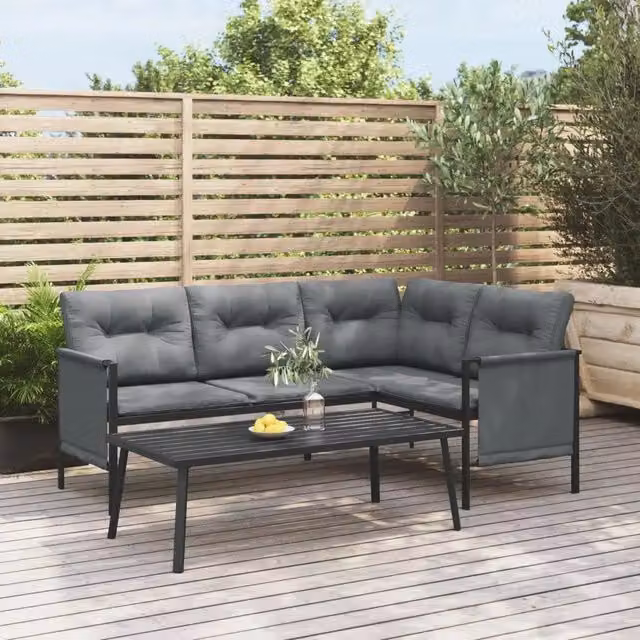 Tavolino da giardino moderno vidaXL in acciaio antracite L: 110 cm, P: 55 cm, H: 35 cm