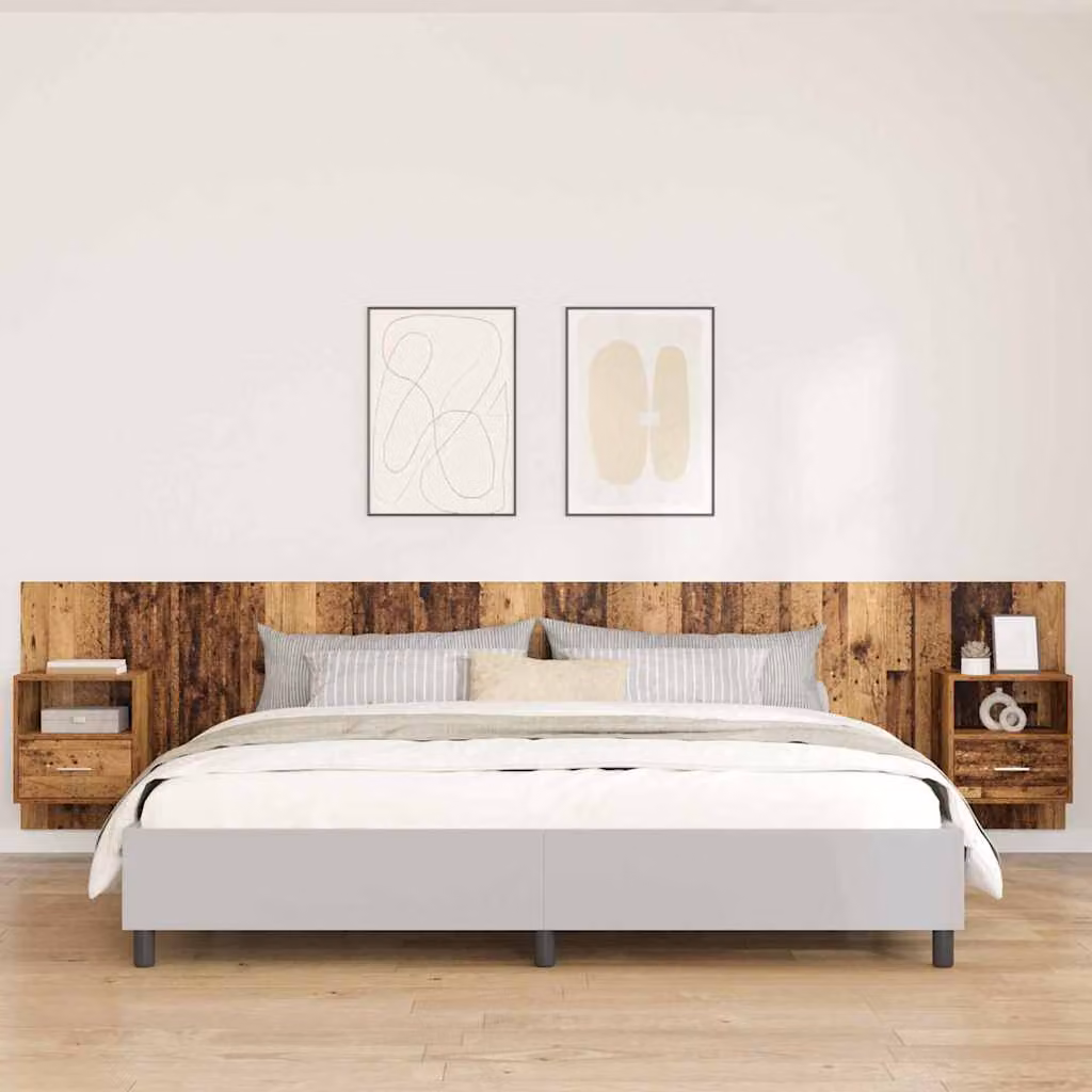 Set di 3 pezzi Testata con Comodini e Mensole vidaXL in Legno Ingegnerizzato e Metallo, Colore Marrone, Stile Moderno