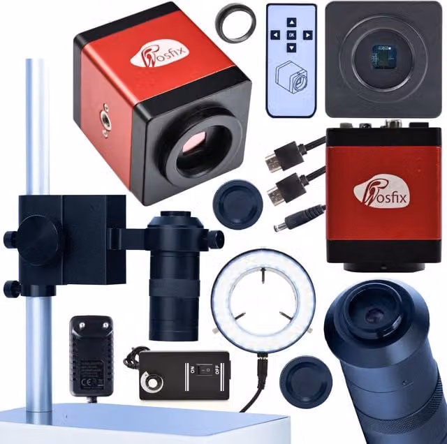 Set Microscopico Draco RED PRO 4 in 1 con Obiettivo 100x e Connessioni HDMI e VGA in Colore Rosso