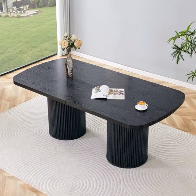 Tavolo da pranzo ovale piede a colonna scanalata MDF effetto legno stile Wabi Sabi per cucina