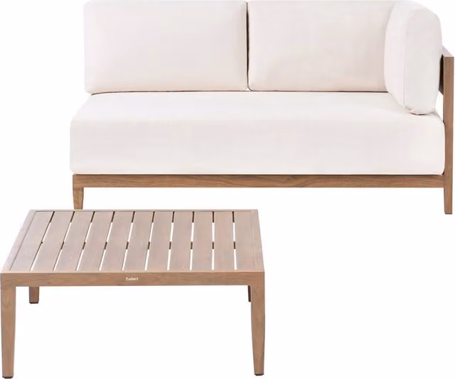 Divano da giardino con tavolino per esterni a 2 posti in alluminio con cuscini marrone chiaro stile moderno