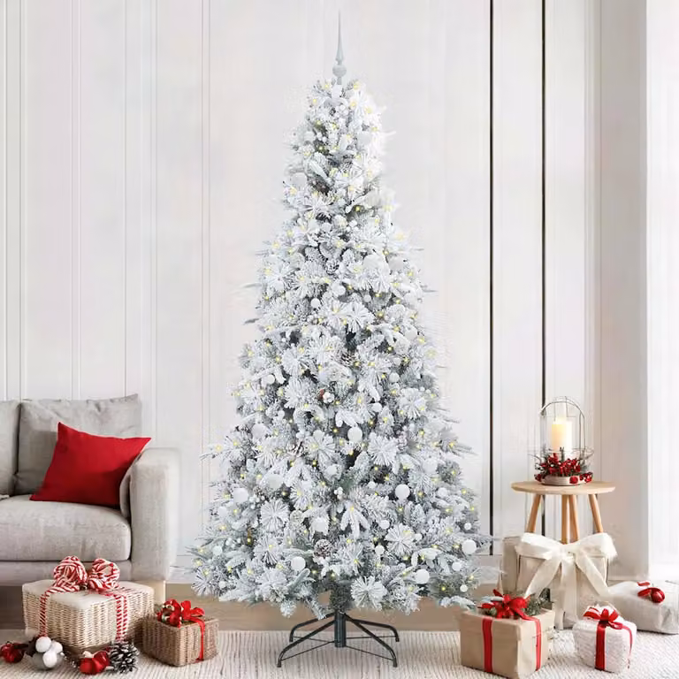 Albero di Natale Artificiale Moderno vidaXL Bianco con Luci LED Warm White in PVC e Plastica