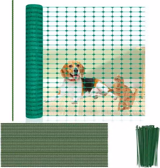 Recinzione temporanea verde, 80 metri x 1 metro – Recinzione con 80 pali di ancoraggio e 250 fascette – Rete di recinzione in plastica