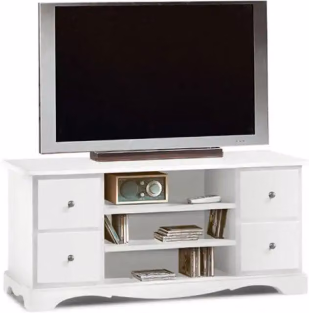Mobile Porta TV 4 cassetti 3 ripiani arte povera in legno massello e mdf con rifinitura in bianco 117X49X53 H