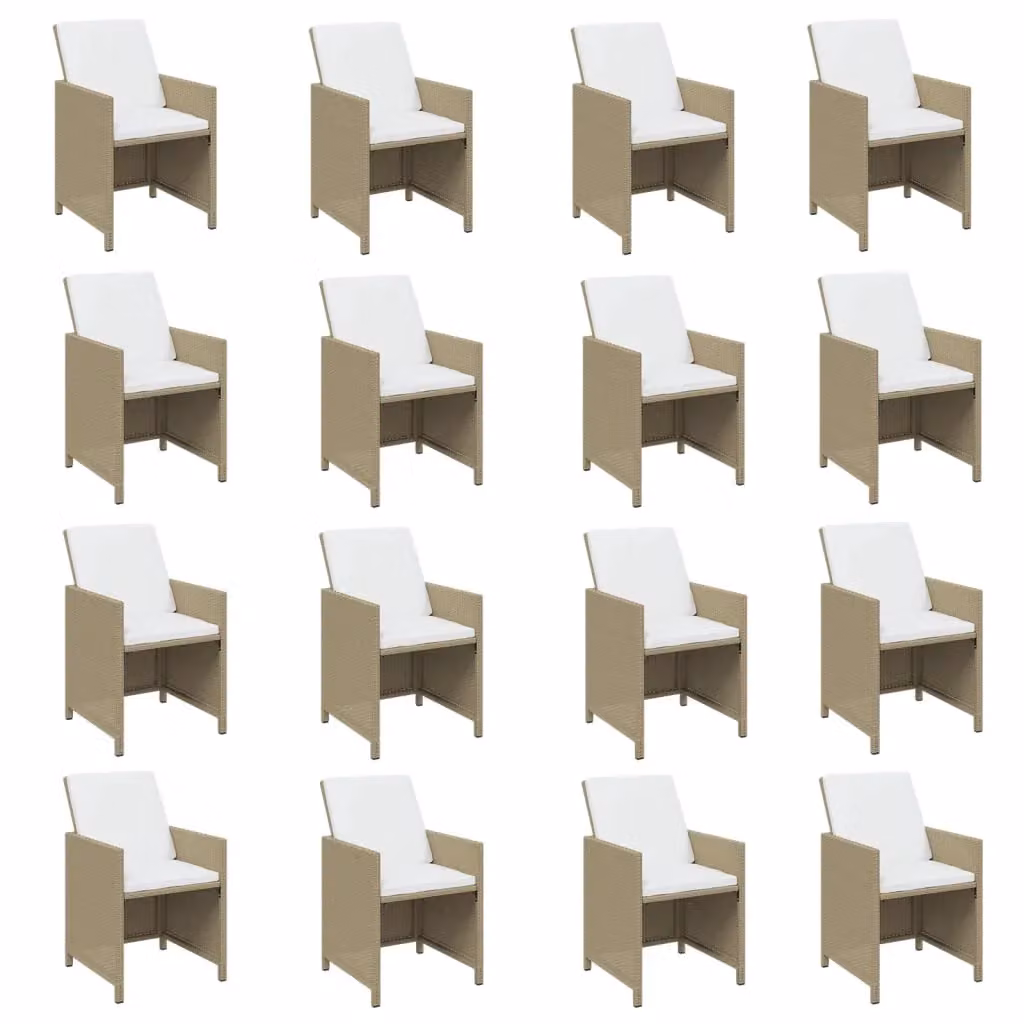 Set da pranzo da giardino in resina intrecciata beige composto da 21 pezzi con cuscini e tavolo in vetro – 2