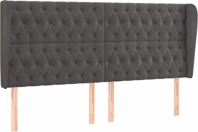 Testiera ad orecchio in velluto grigio scuro L: 183 cm, P: 23 cm, H: 118/128 cm