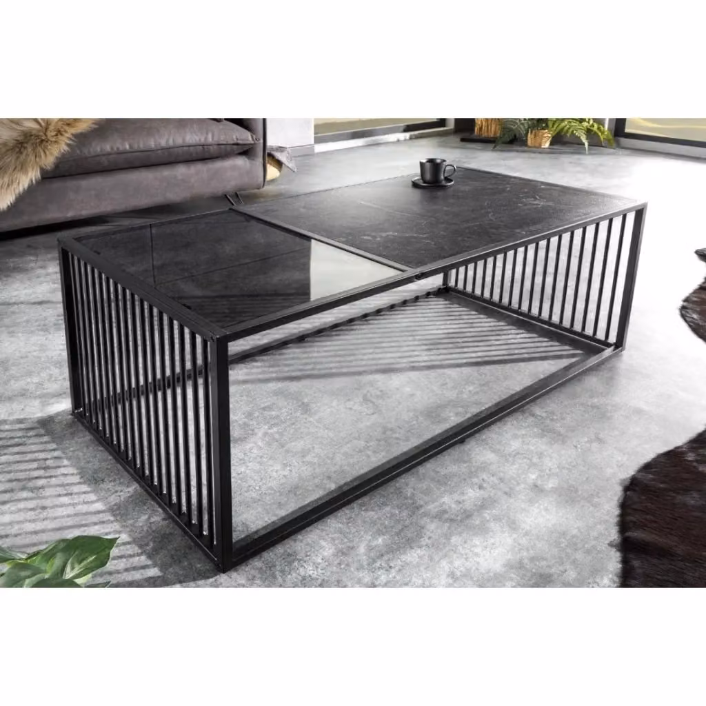 Tavolino rettangolare moderno Meublorama nero con piano in MDF e vetro e struttura in metallo – 2