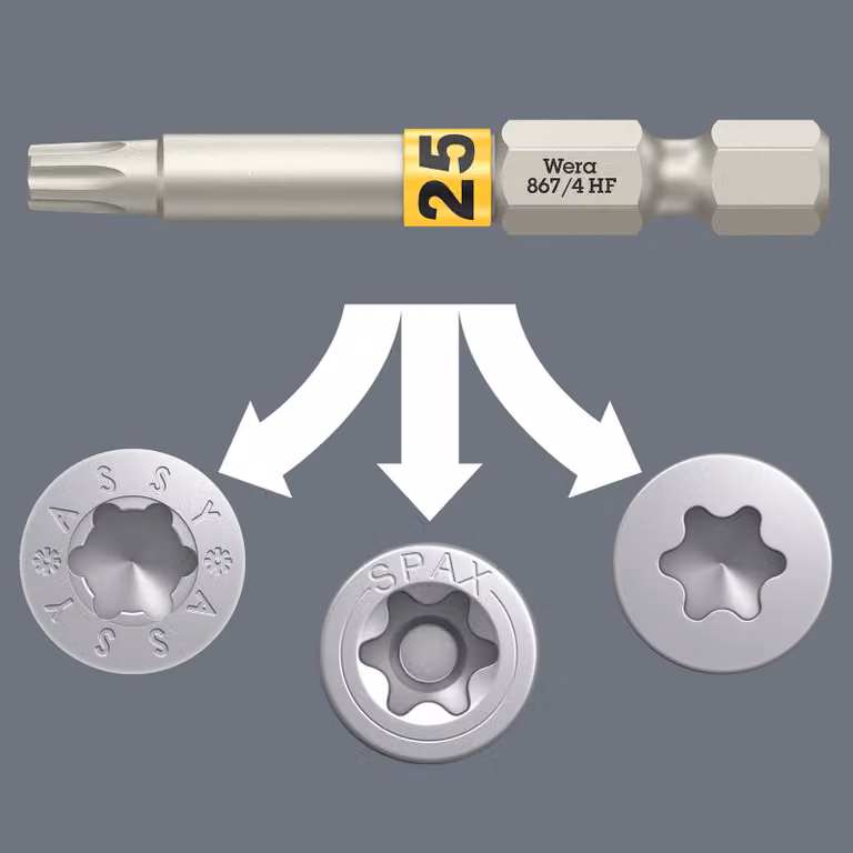 Bit 867 TORX® HF 1/4 di pollice TX 15 L.50mm con sistema di codifica a colori WERA