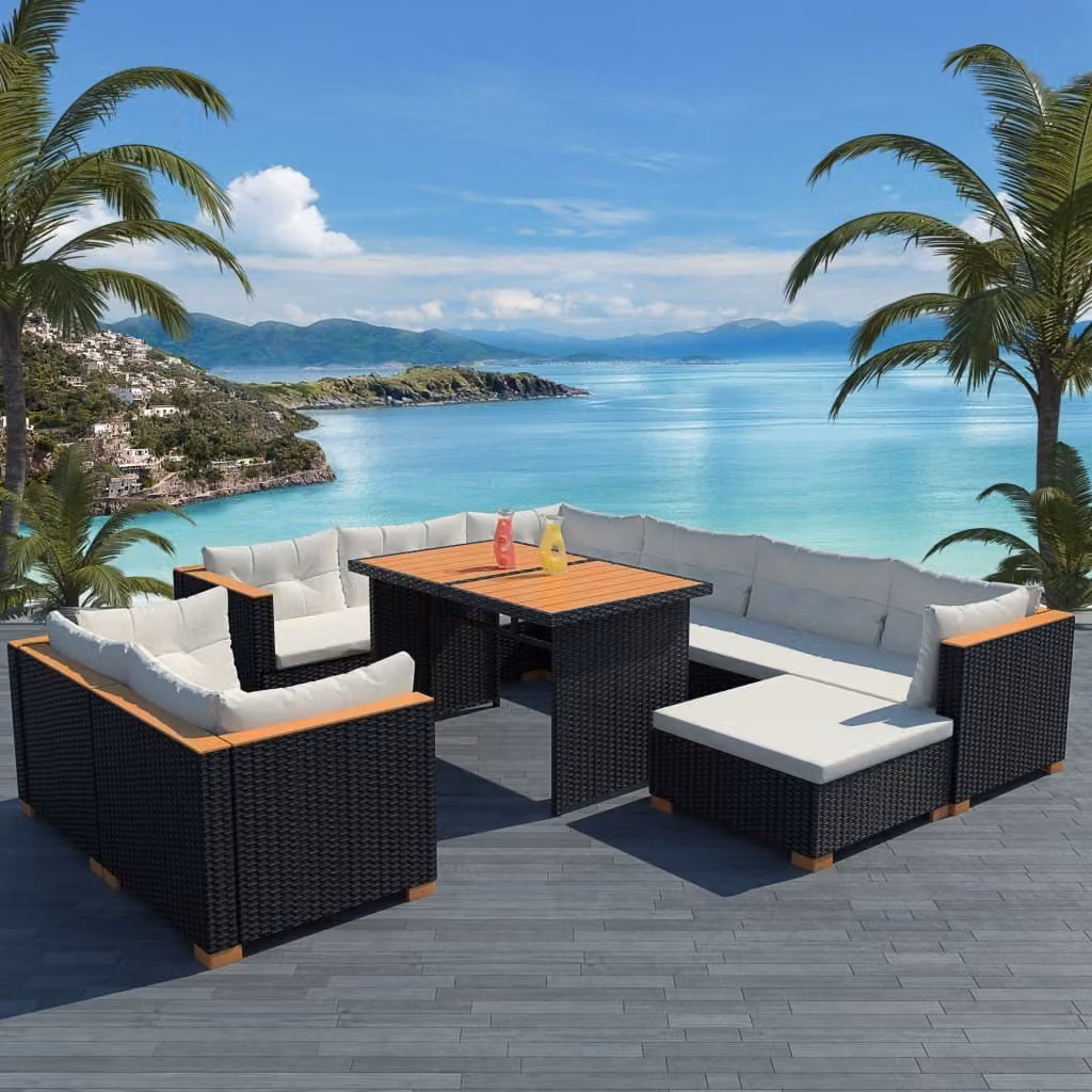 Maison Exclusive - Set da giardino da 10 pezzi con cuscini in rattan sintetico nero