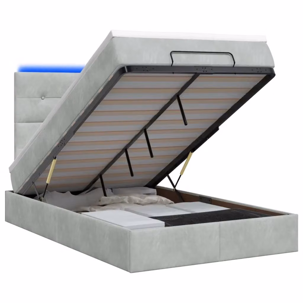 Letto Ottomano con Materasso Ibrido e Illuminazione LED vidaXL Grigio e Bianco L/P/H: 203 x 120 x 88 cm – 2