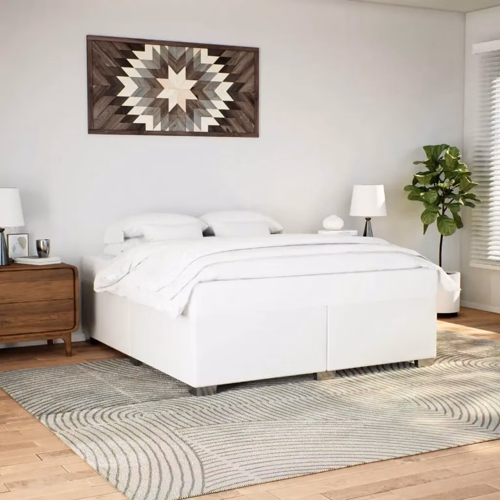 Letto matrimoniale moderno in similpelle bianca con struttura in legno e doghe fisse L/P: 200 x 200 cm – 2