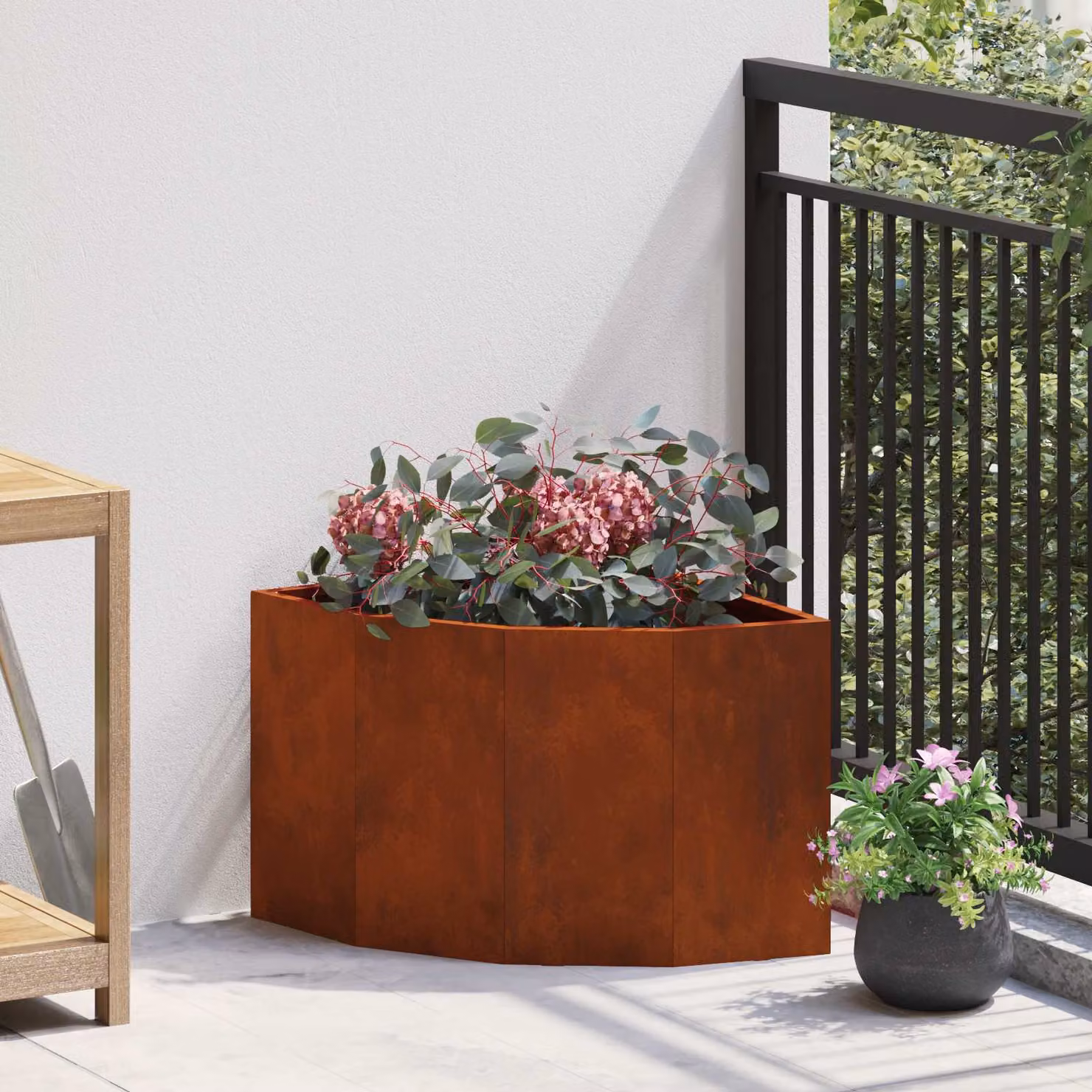 Vaso d'angolo vidaXL in acciaio corten color marrone L/P/H: 45 x 45 x 35 cm