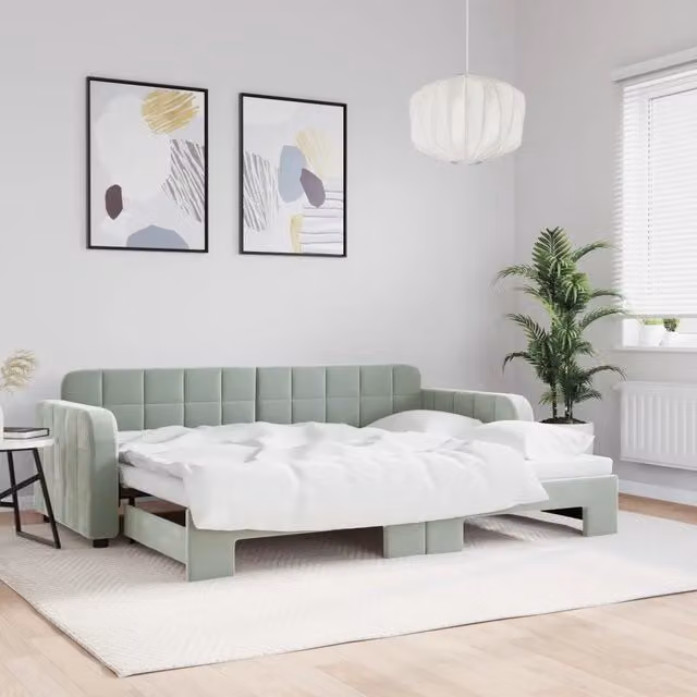 Divano Letto con Letto Estraibile-Sofa Letto-Daybed Grigio Chiaro 80x200 Velluto 256536