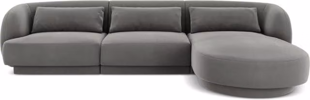 Divano angolare destro Tulum di Cosmopolitan Design in velluto grigio chiaro, 4 posti, L 255 cm x P 70 cm x H 99 cm