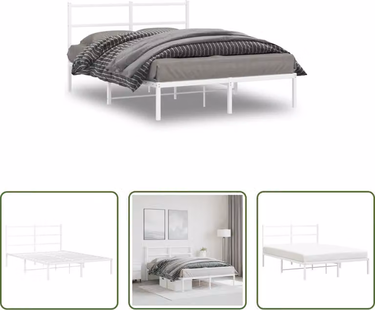 The Living Store Struttura letto con testiera in metallo bianco 140x190 cm