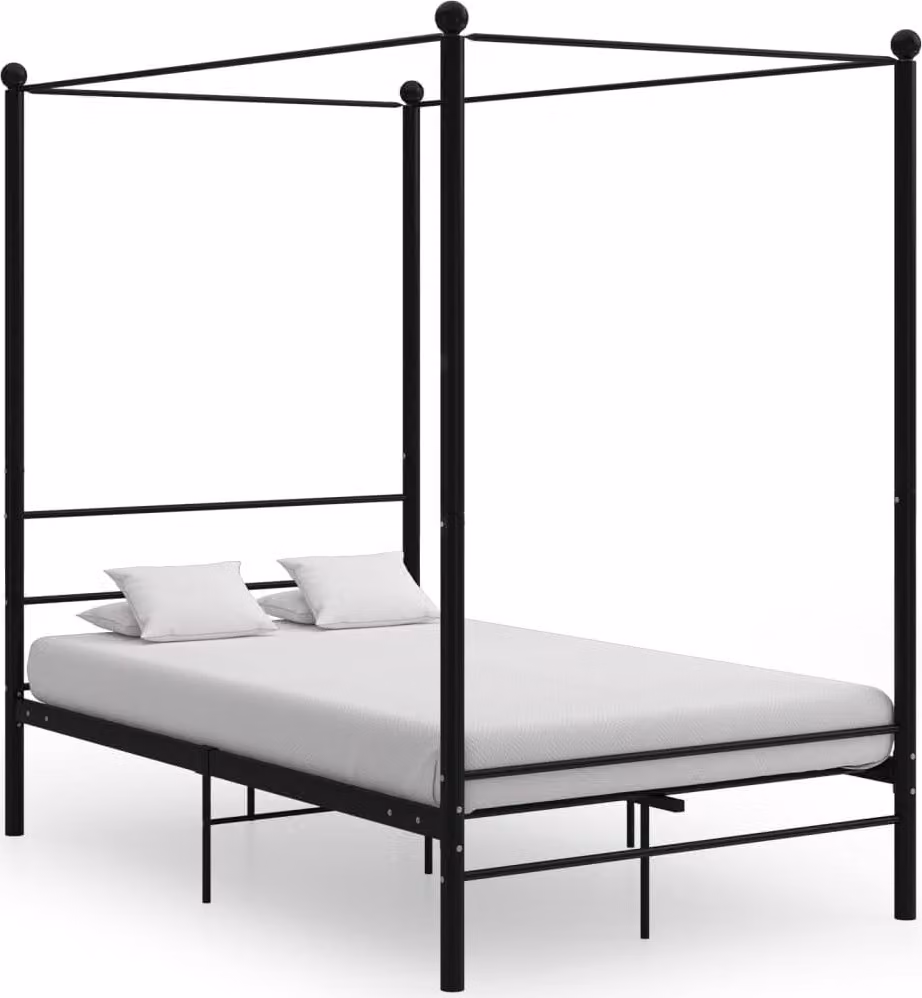 The Living Store Letto a baldacchino in metallo nero 140x200 cm