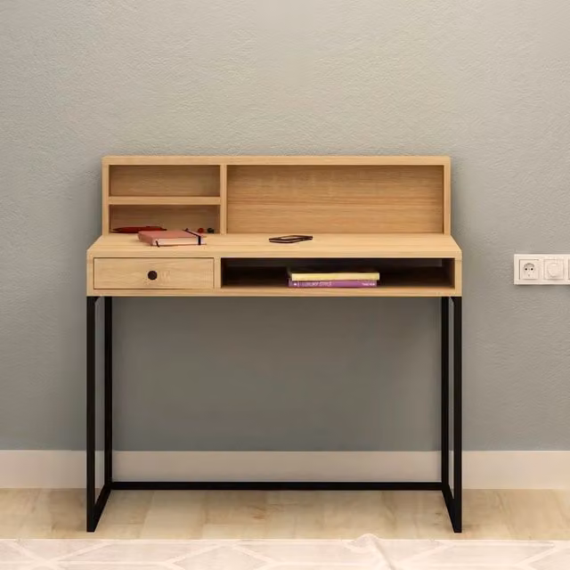 Scrivania moderna Nasus con cassetto in finitura rovere e nero
