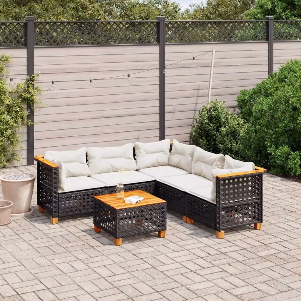 Maison Exclusive - Set da giardino 6 pezzi con cuscini in polyrattan nero
