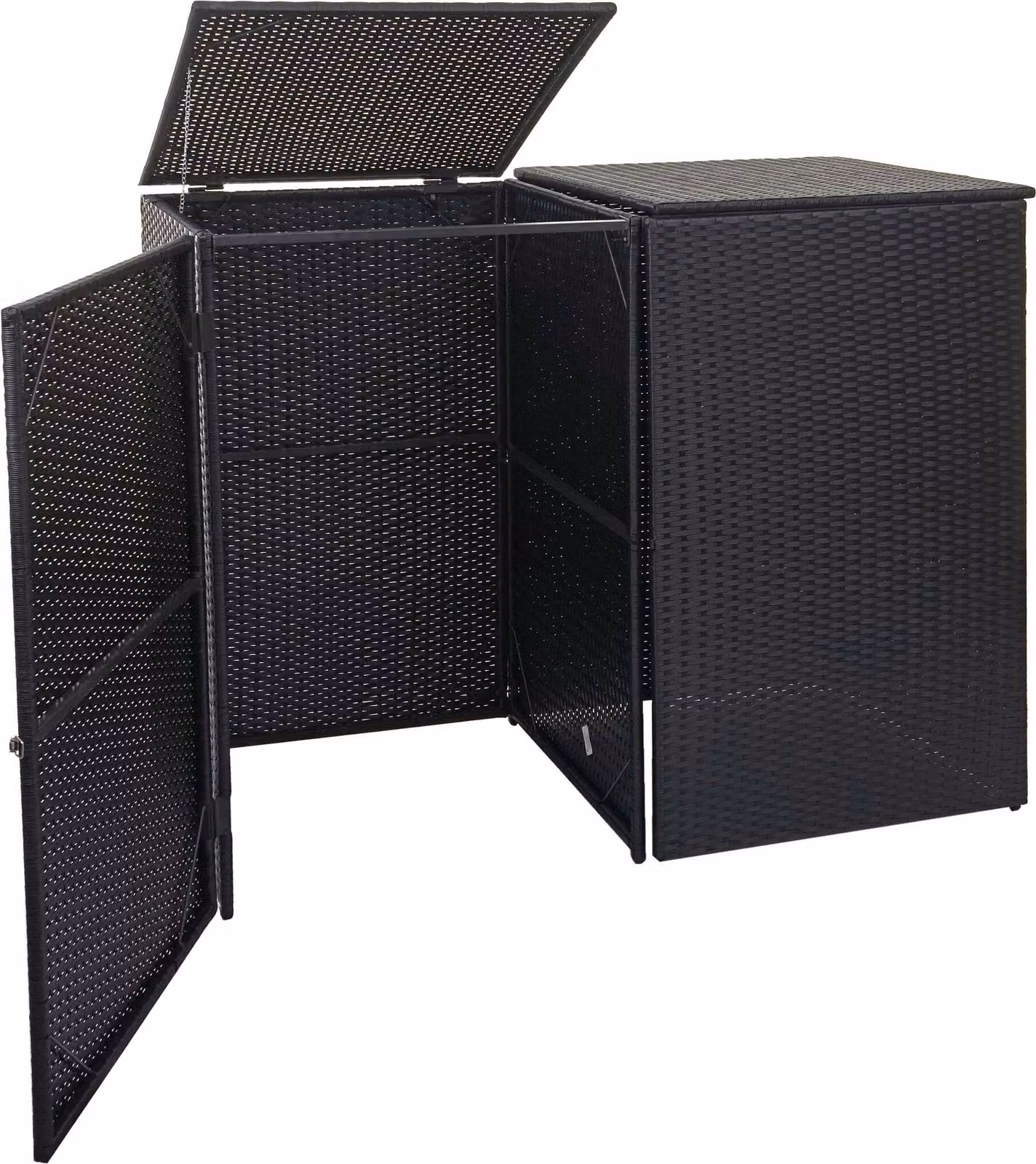 coperchio per pattumiera a 2 scomparti HWC-E25, coperchio per pattumiera in polirattan 2x120l ~ nero