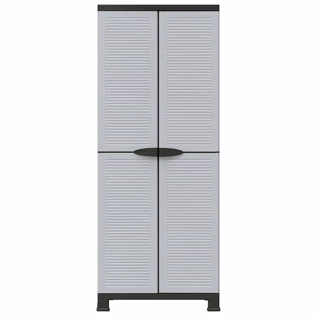 Mobile contenitore a muro HELLOSHOP26 in plastica grigia con ante a battente, ripiani interni e serratura, L: 68 cm, P: 39 cm, H: 171,5 cm – 2
