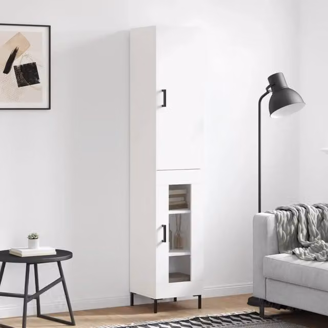 Credenza a muro bianca moderna vidaXL con ante a battente e ripiani interni L/P/H: 34,5 x 34 x 180 cm