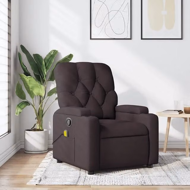 Poltrona Reclinabile Relax vidaXL in Tessuto Marrone con Braccioli e Struttura in Metallo e Legno – 1