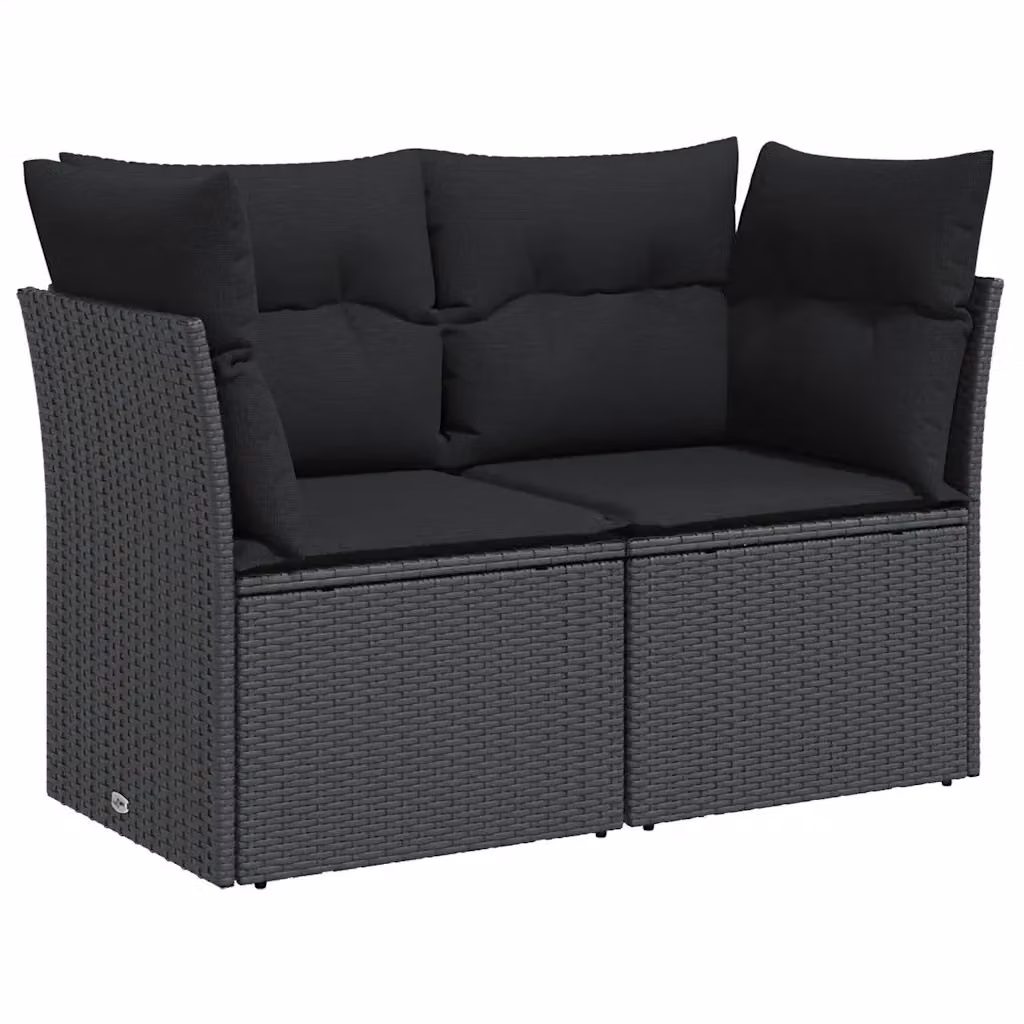 Divano da giardino a 2 posti vidaXL in polyrattan nero con cuscini imbottiti e coperture rimovibili – 2
