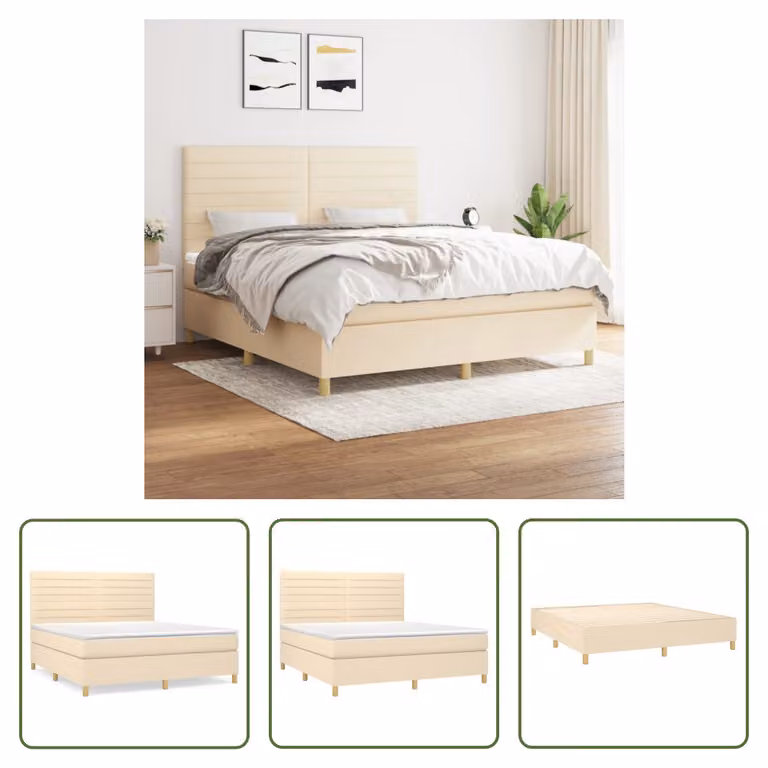 The Living Store Letto a molle con materasso crema 180x200 cm in tessuto