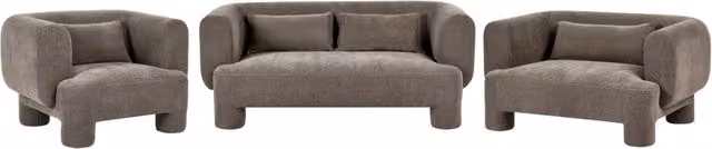 Set da salotto BELIANI in stile retrò composto da divano a 3 posti, loveseat, poltrona e pouf in tessuto marrone con struttura in legno massello