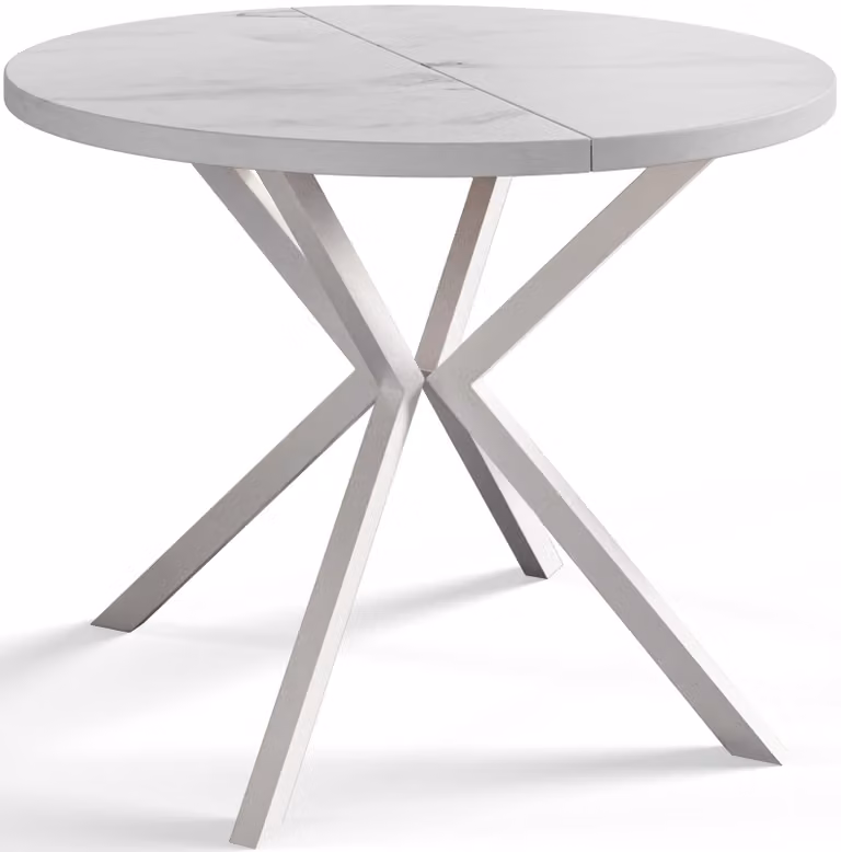 Alpi Moebel, Tavolo da Pranzo Rotondo, Tavolo da Cucina Allungabile, Diamentro: 120-200 cm, Gambe in Metallo Bianche, Marmo, Collezione Loft Liten