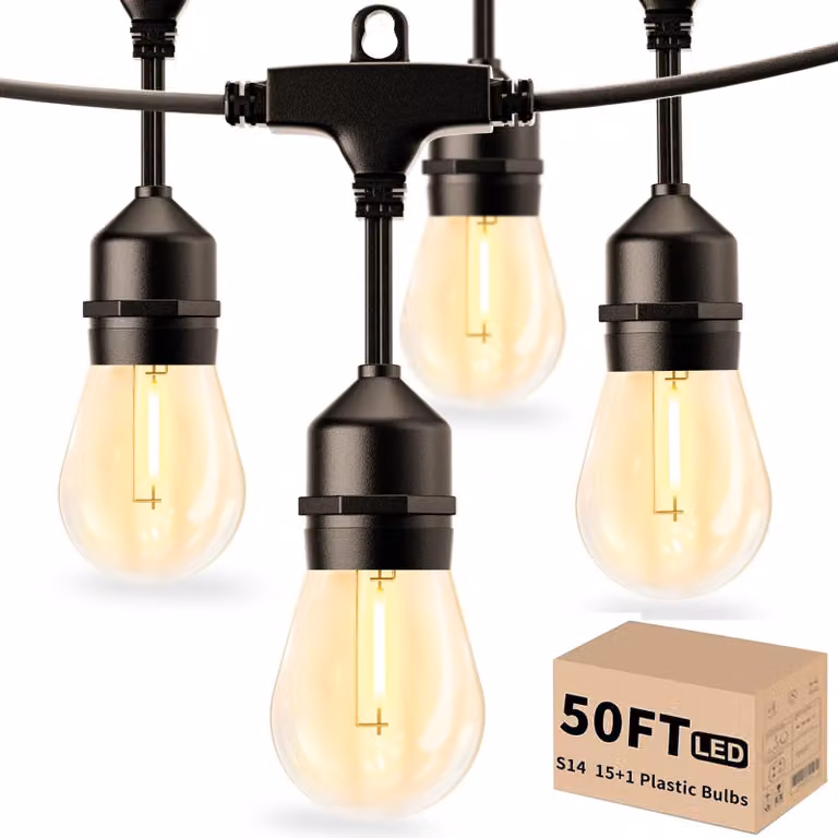 Catena luminosa a LED, 14 metri, tipo S14, grado di protezione IP65, 1W, 80 lumen, luce bianco caldo, resistente agli urti