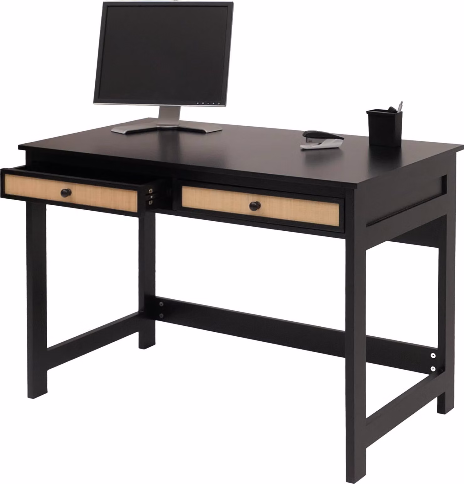 Scrivania HWC-O36, scrivania per ufficio scrivania per laptop scrivania da lavoro, cassetto 78x110x60cm legno ~ nero