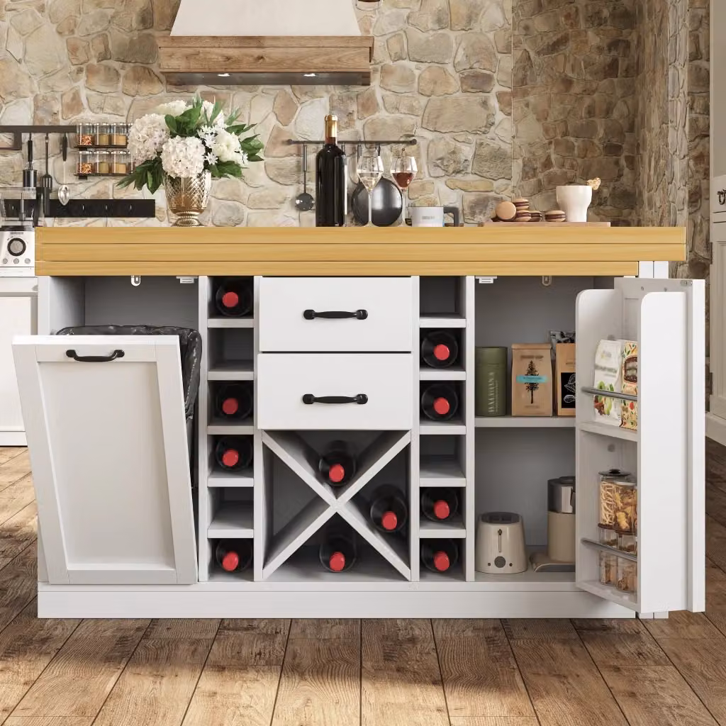 Isola da cucina moderna estensibile con piano girevole 360 in MDF e metallo bianca e rovere L/P/H: 120-223 x 40 x 73.8 cm – 2