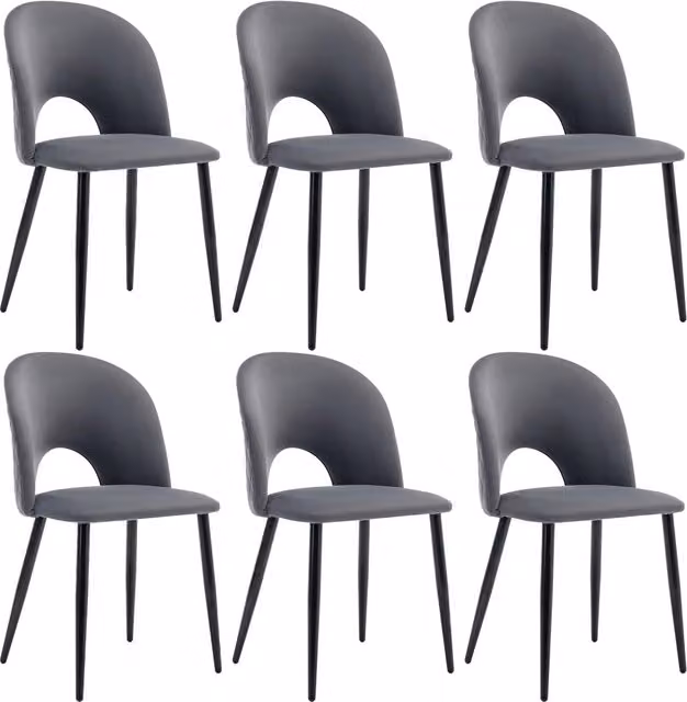 Set di 6 sedie da pranzo Chicfurn in velluto grigio con piedi regolabili in metallo e legno