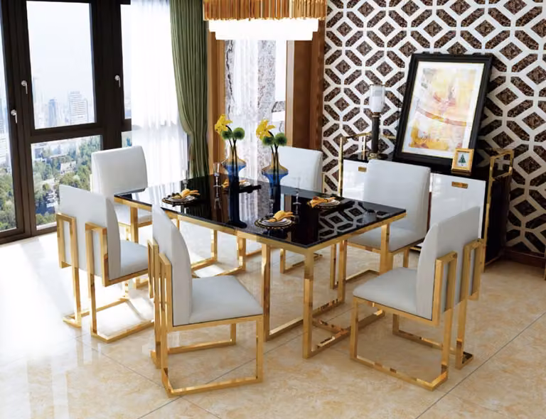 Design Esstisch Holz mit Edelstahl Elementen Tische Esszimmer Möbel 140/150x80cm