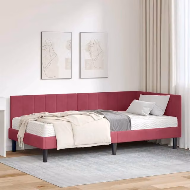 Struttura Letto Angolare con Materasso 2 pz Rosso Vino 3393902