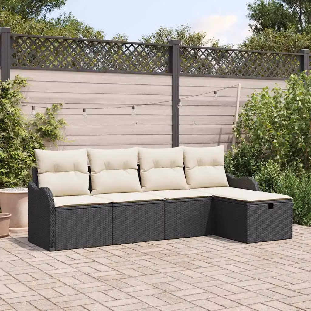 Set Divano da Giardino vidaXL a Forma di U con Ottoman, 5 Pezzi, Nero e Beige – 1