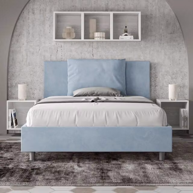 Letto contenitore queen size imbottito Antea Ityhome in microfibra azzurro L/P: 150 x 200 cm