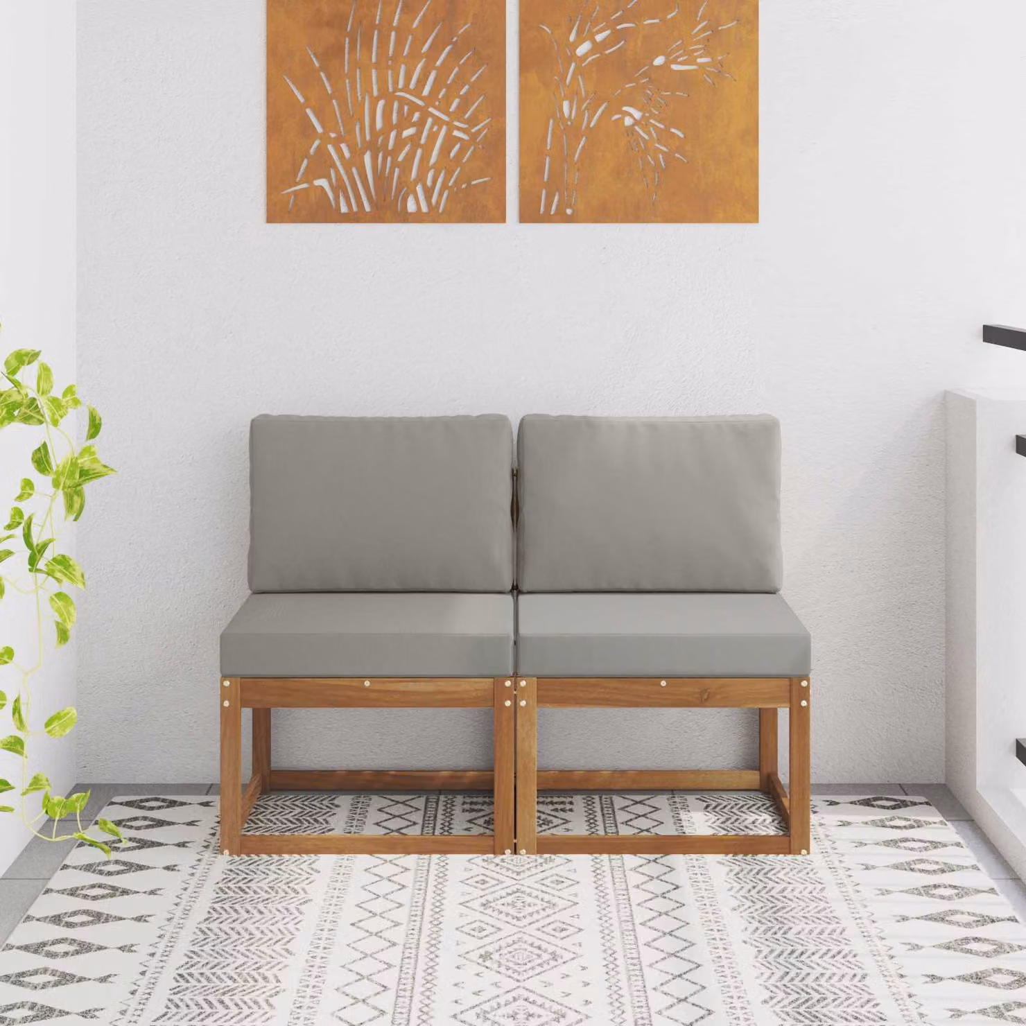Set di 2 pezzi di divani centrali da esterno moderni vidaXL in legno di acacia massello marrone e grigio