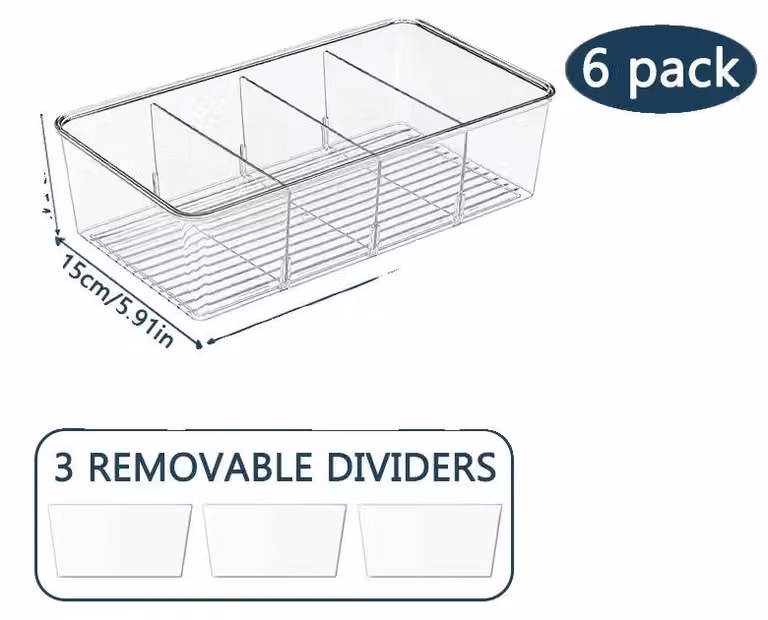 Contenitori di stoccaggio, design trasparente, organizer riutilizzabile, confezione da 6 pezzi