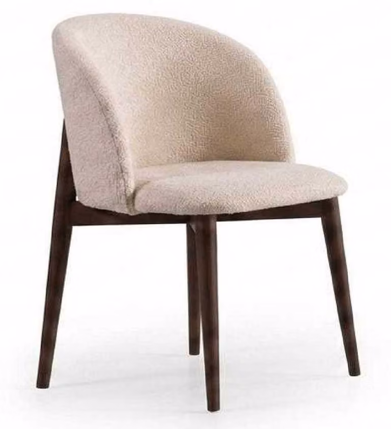Sedia da pranzo beige, design moderno, imbottita con braccioli, struttura in legno