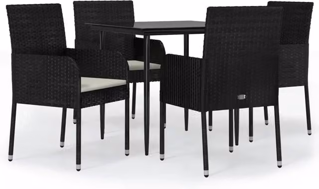 Set da Pranzo da Giardino 5 pz | Set Salotto da Giardino Nero con Cuscini in Polyrattan