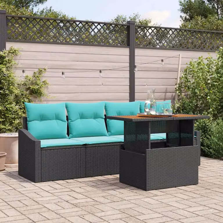 Set Divano da Giardino vidaXL 5 Pezzi Moderno con Tavolino, Nero e Petrolio