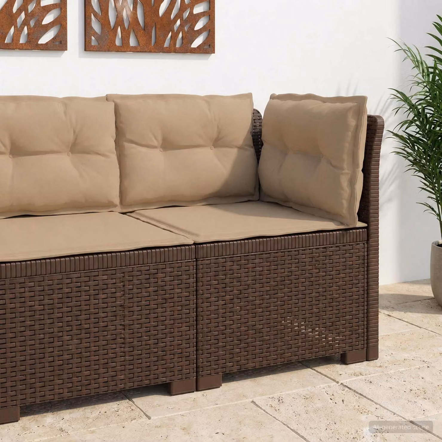 Divano da giardino singolo vidaXL con cuscini in aspetto rattan marrone
